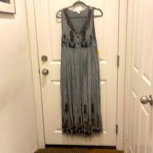 Size small, maxi, green embroidered, never been worn, 100% Rayon dress.